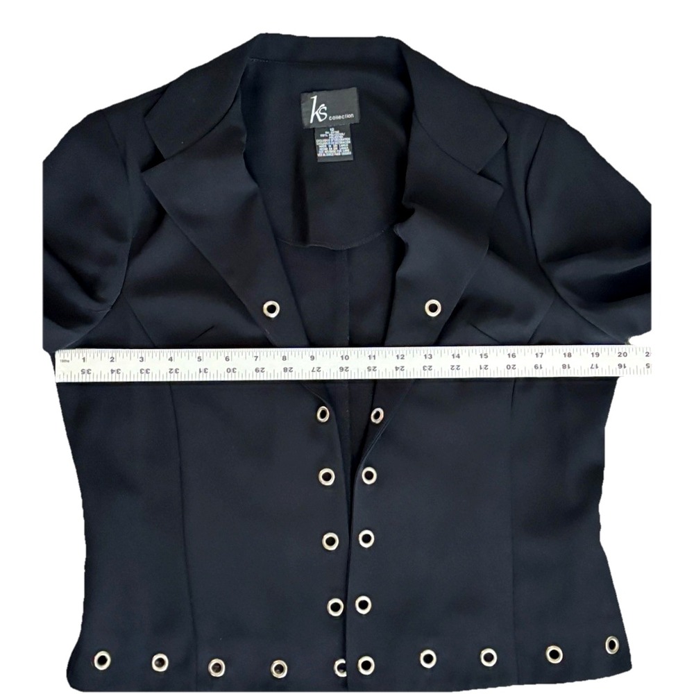 KS Collection Black Grommet Eyelet Trim Blazer Jacket Size 12 Open Front Edgy - Picture 7 of 14